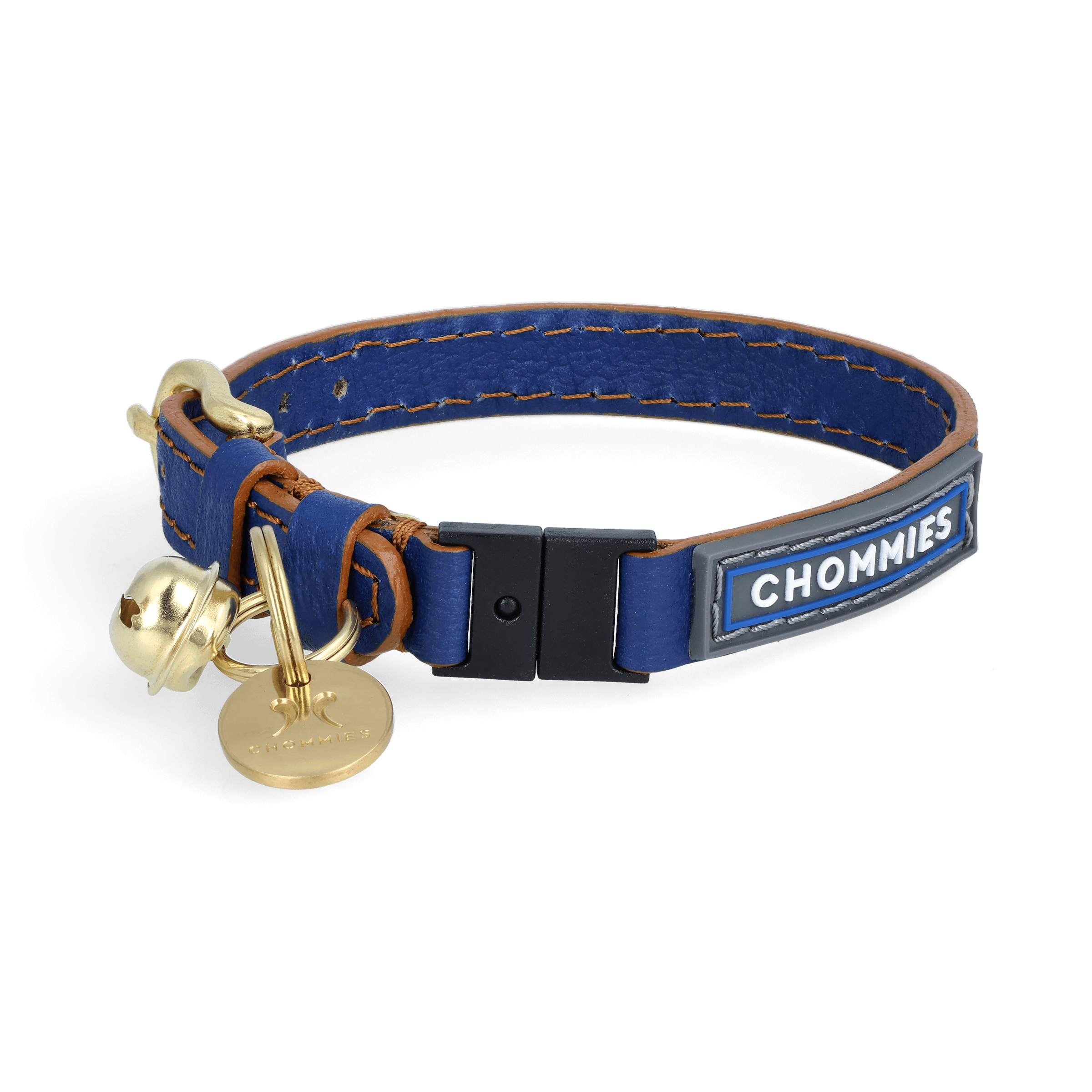 Adjustable Quick - Release Leather Cat Collar | Blue Snoop - Chommies