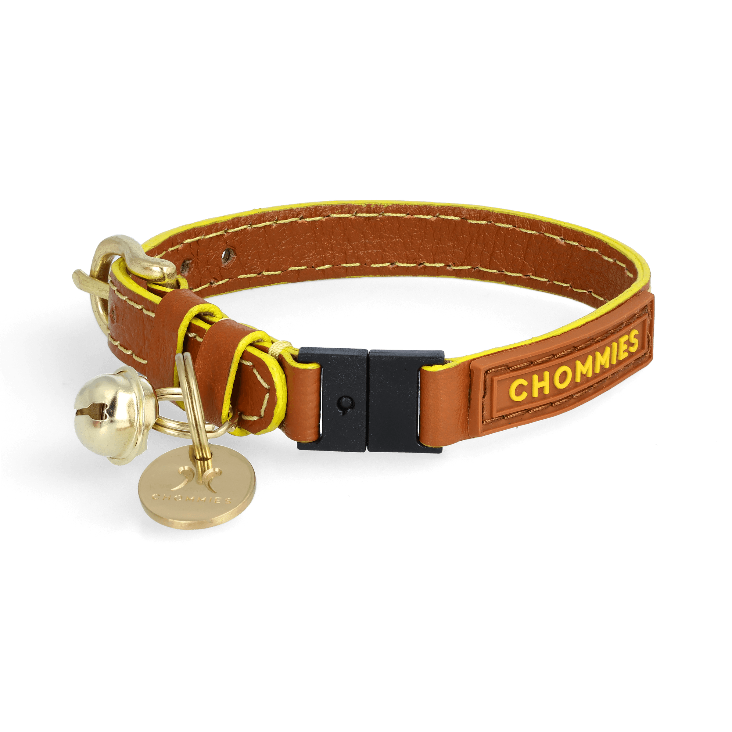 Adjustable Quick - Release Leather Cat Collar | Cognac West - Chommies