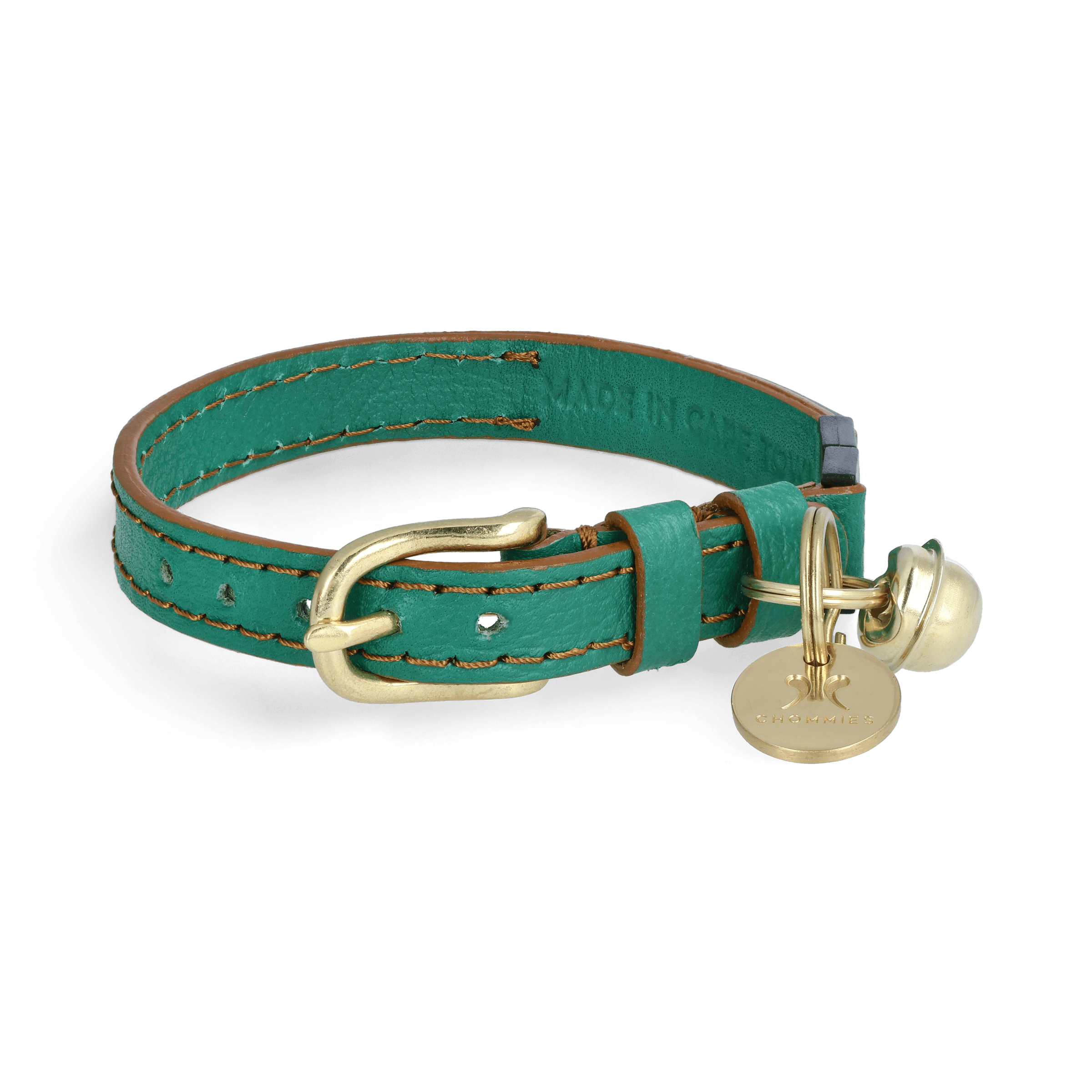 Adjustable Quick Release Leather Cat Collar Green Shady Chommies